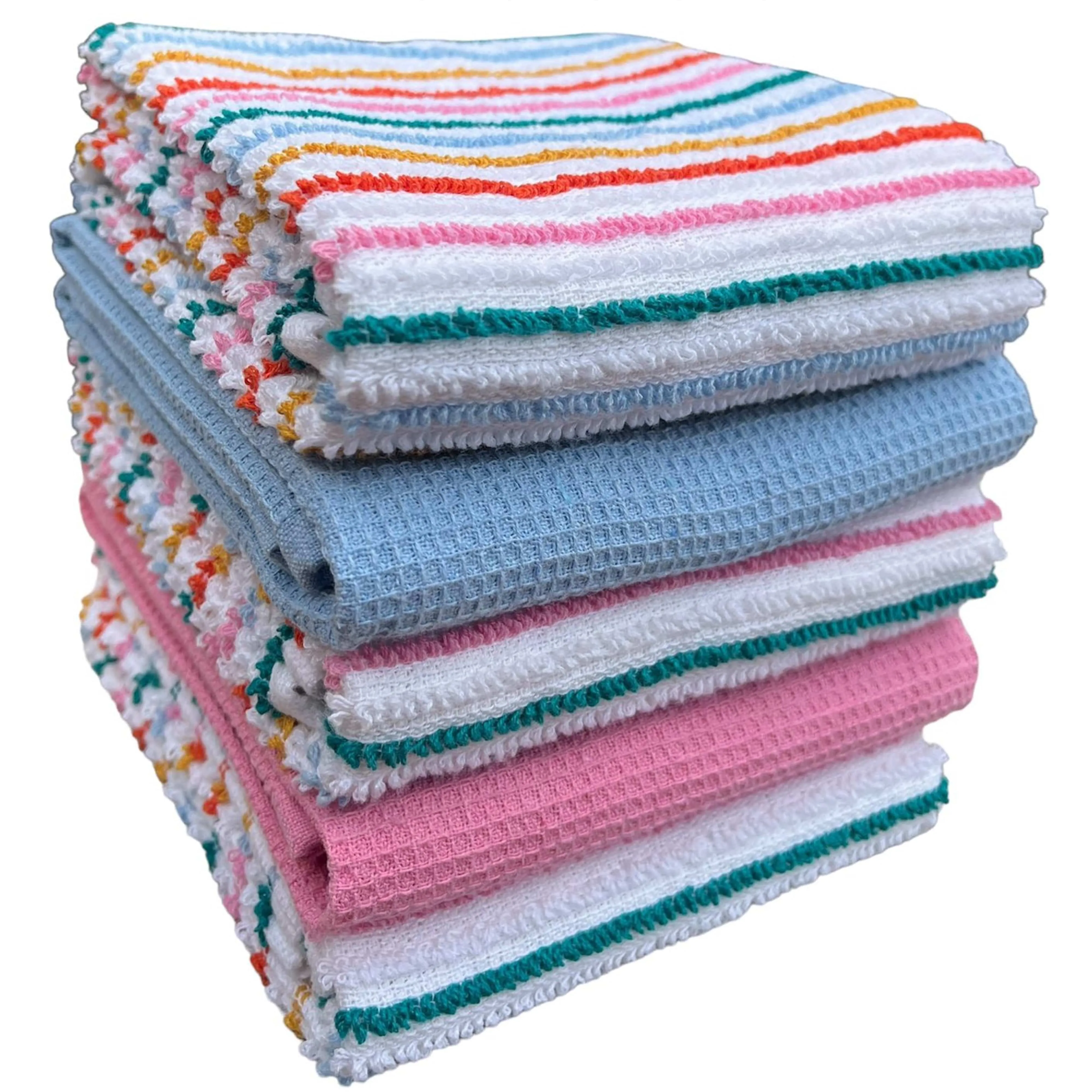 5 Pack Super Absorbent Cotton Kitchen Tea Towels Striped Quick Drying Reusable Ribbed Waffle 45cm x 65cm by OLIVIA ROCCO