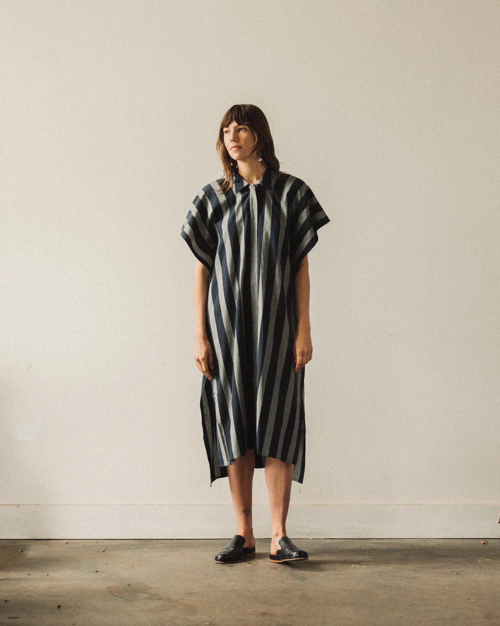 7115 Striped Swing Shirtdress, Dark Stripe