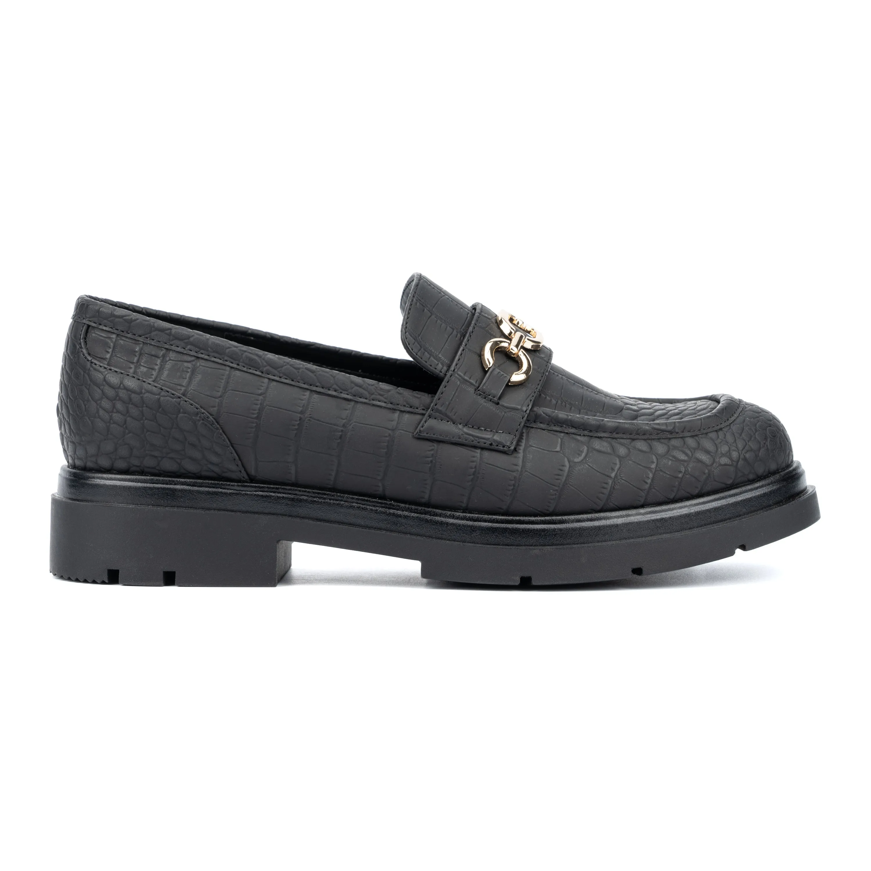 Alodie Chain Detail Croc Embossed Loafers