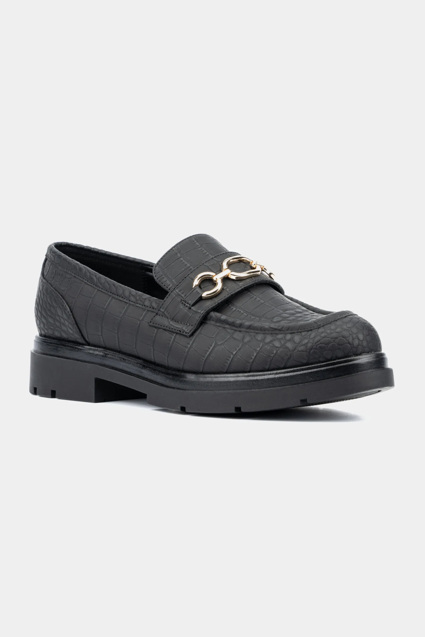 Alodie Chain Detail Croc Embossed Loafers