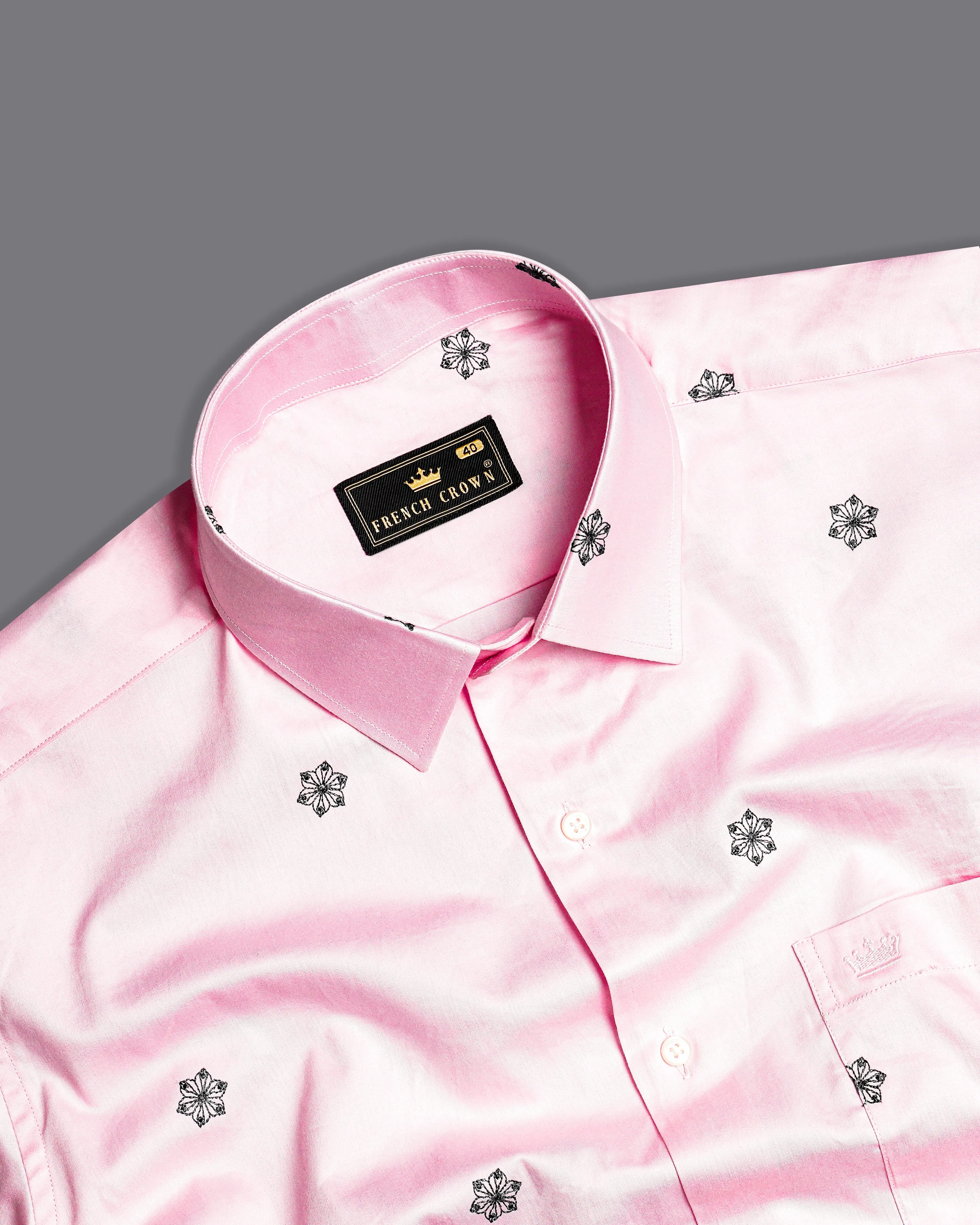 Azalea Pink with Black Textured Super Soft Premium Cotton Shirt