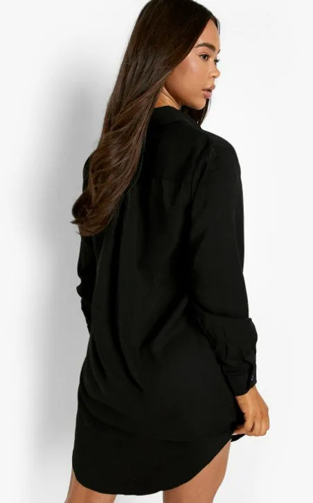 Black Oversized Dipped Hem Shirt Dress