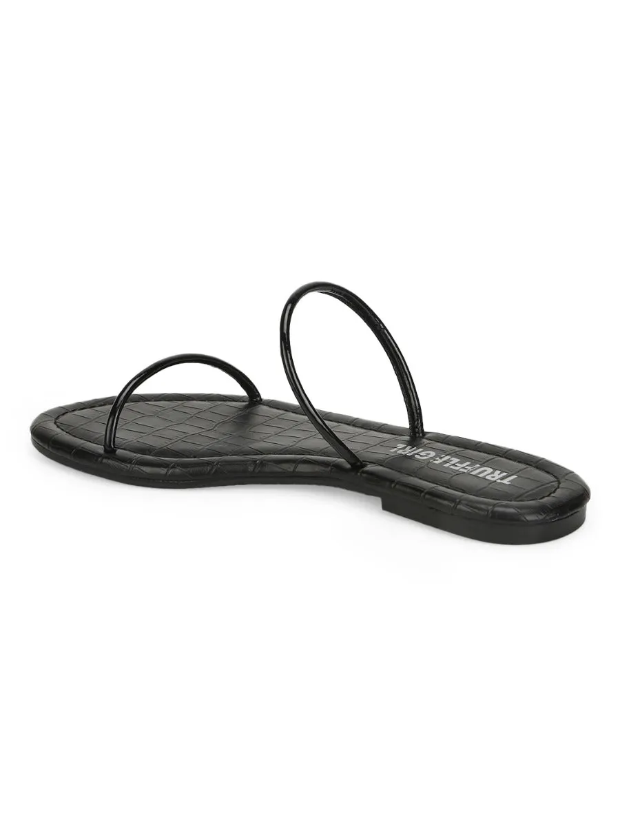 Black PU Barely There Slip Ons