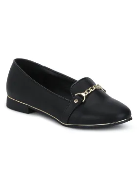 Black PU Chained Belly Flats