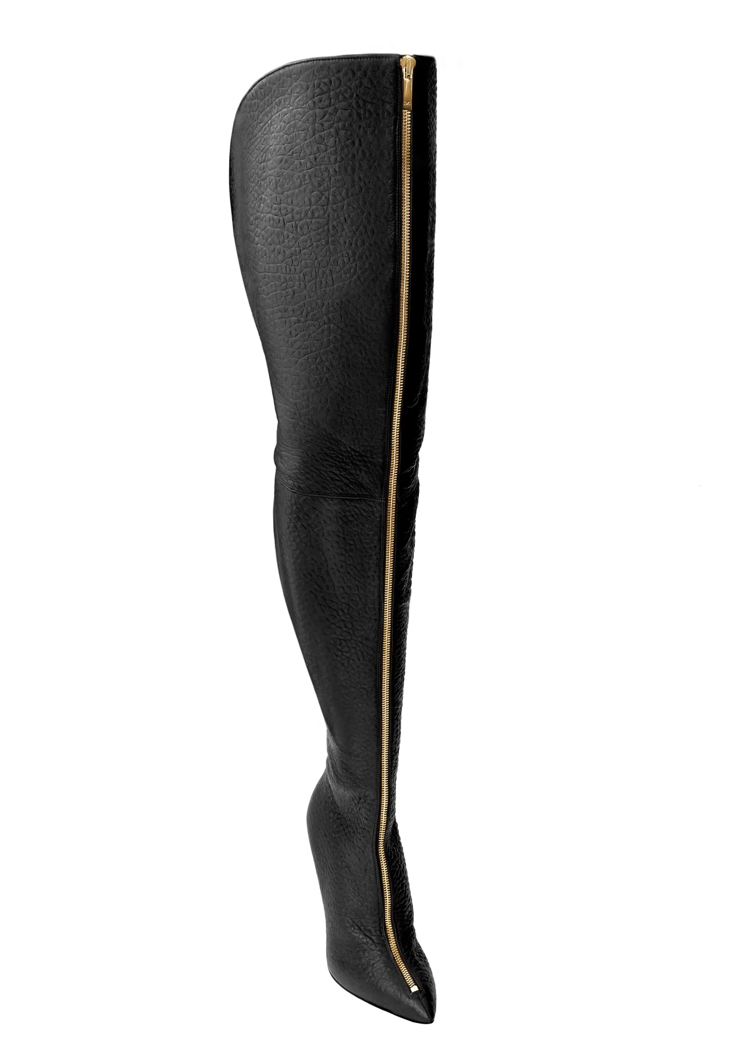 BLAIR MEDIUM BLACK LEATHER GOLD ZIP THIGH-HIGH BOOTS