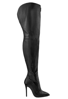 BLAIR MEDIUM BLACK LEATHER GOLD ZIP THIGH-HIGH BOOTS