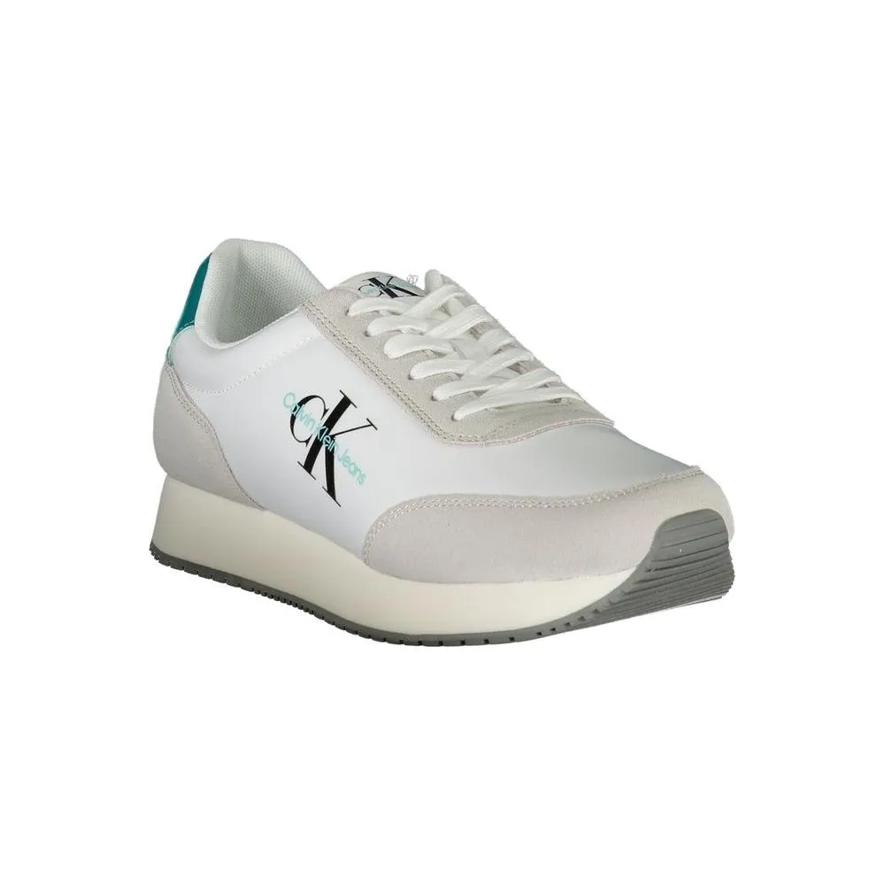 Calvin Klein Elegant White Lace-Up Sneakers with Contrasting Detail