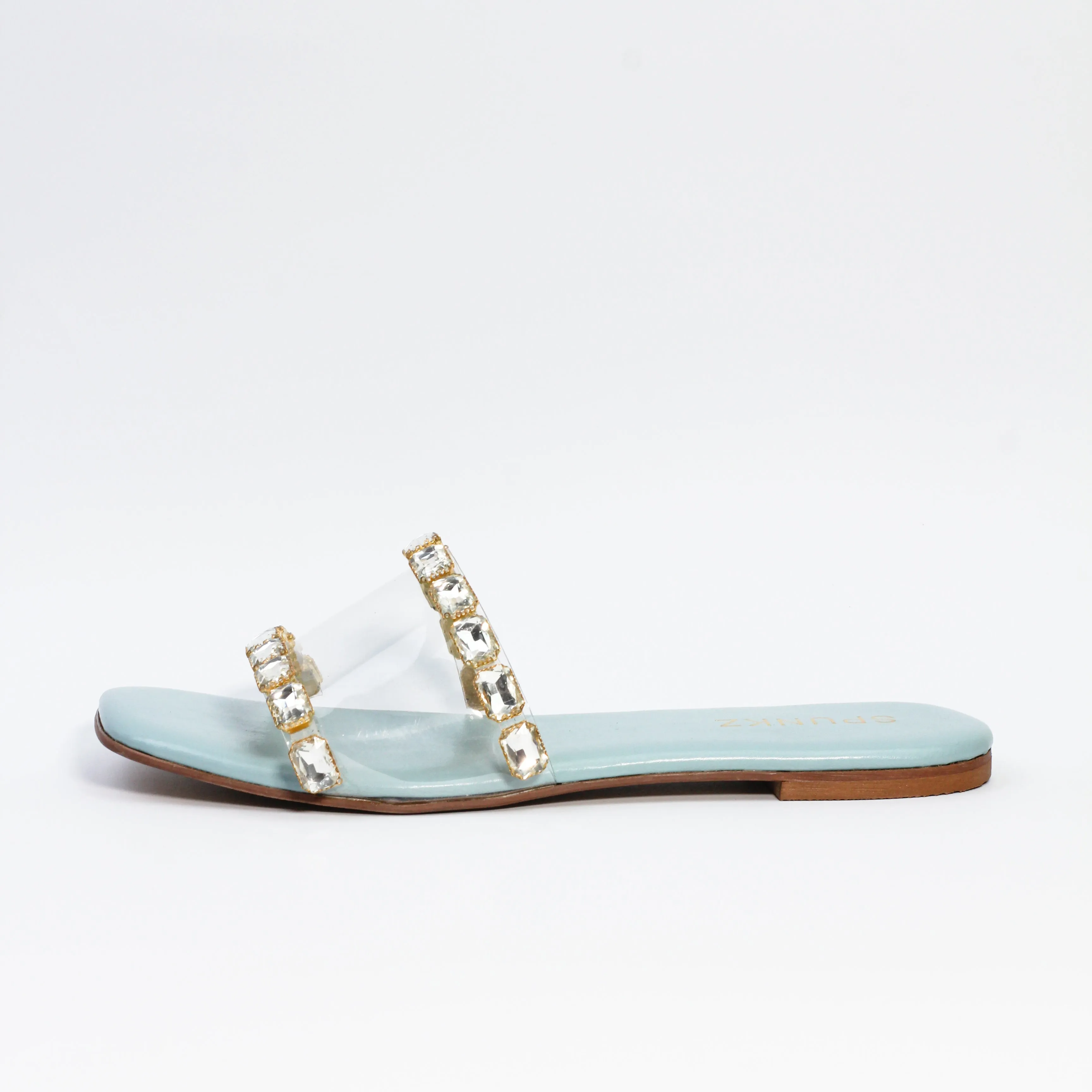 Chameli Blue Diamond Studded Embellished Flat Slides