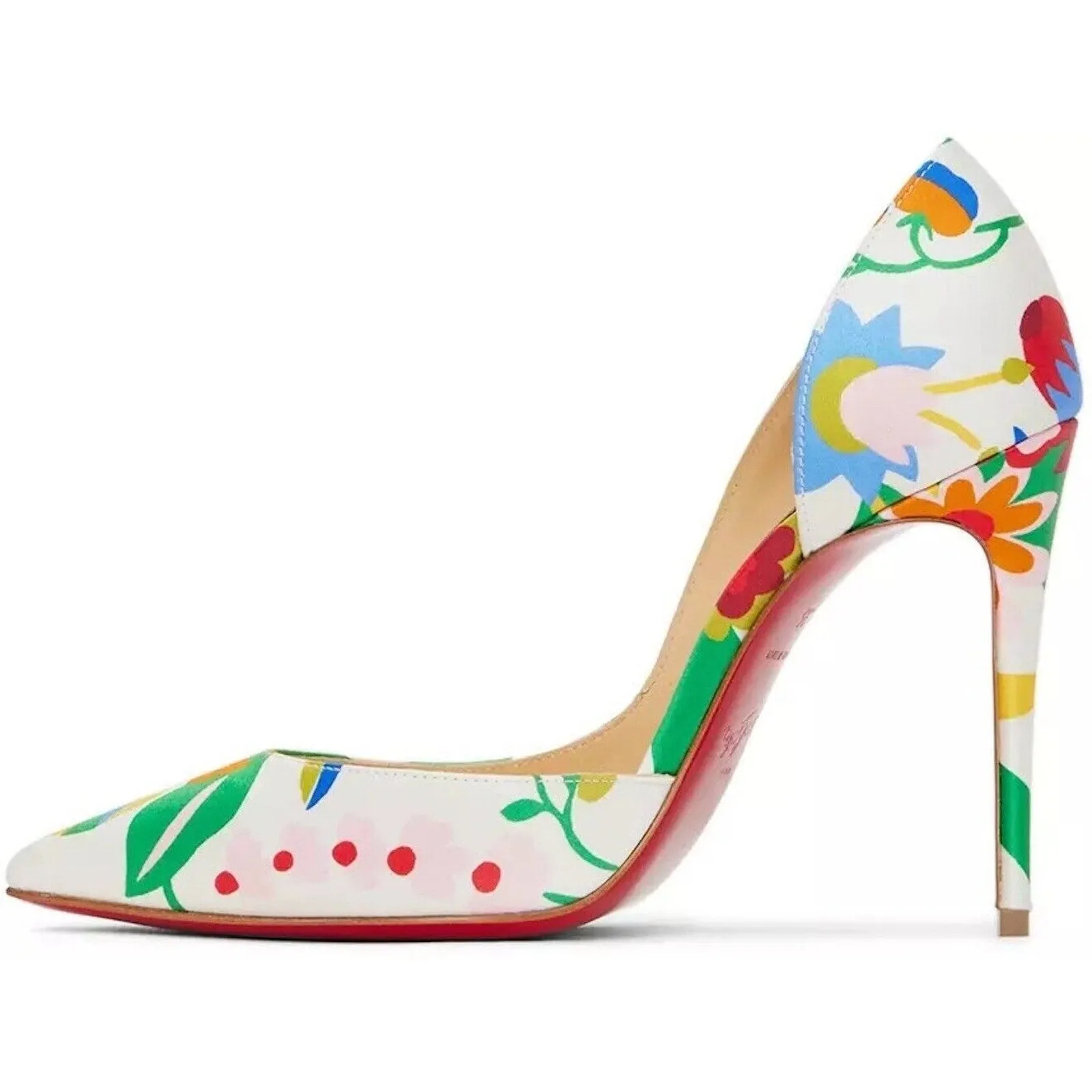 CHRISTIAN LOUBOUTIN Iriza 100 Kid Crepe Satin Bloomy Floral Pumps White Multi