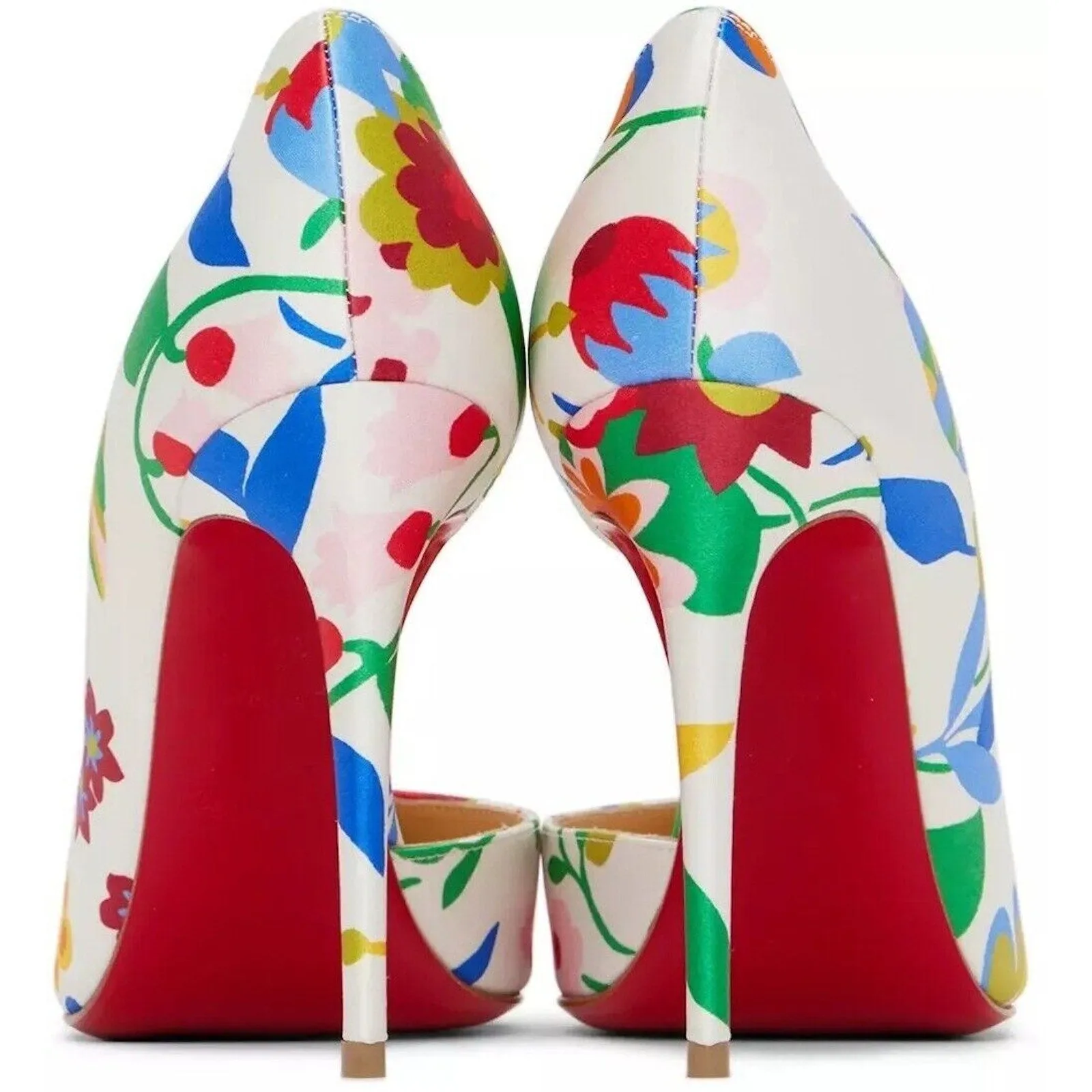 CHRISTIAN LOUBOUTIN Iriza 100 Kid Crepe Satin Bloomy Floral Pumps White Multi