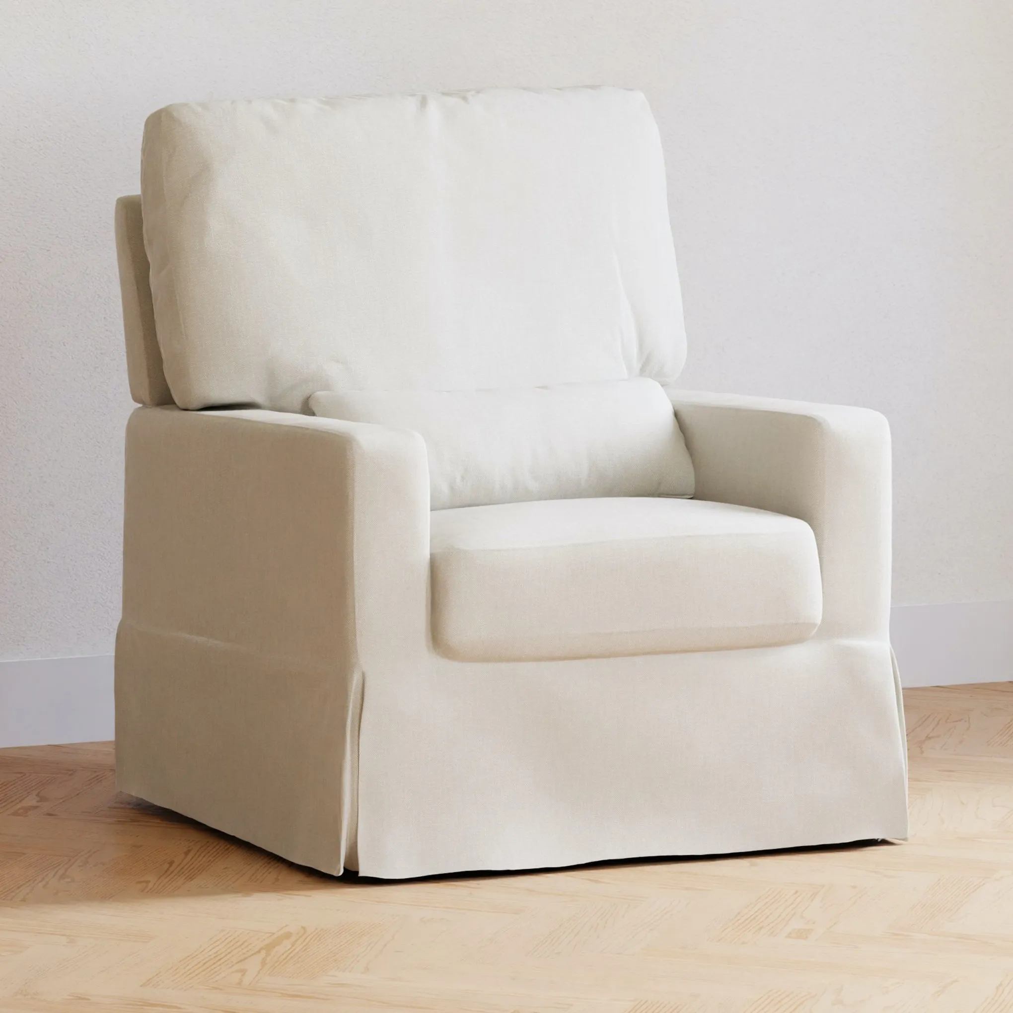 Crawford Pillowback Comfort Swivel Glider in Eco-Performance Fabric - Cream