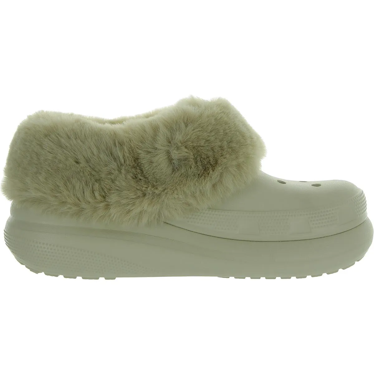 Crocs Womens Fold-Over Faux Fur Flat Shoes