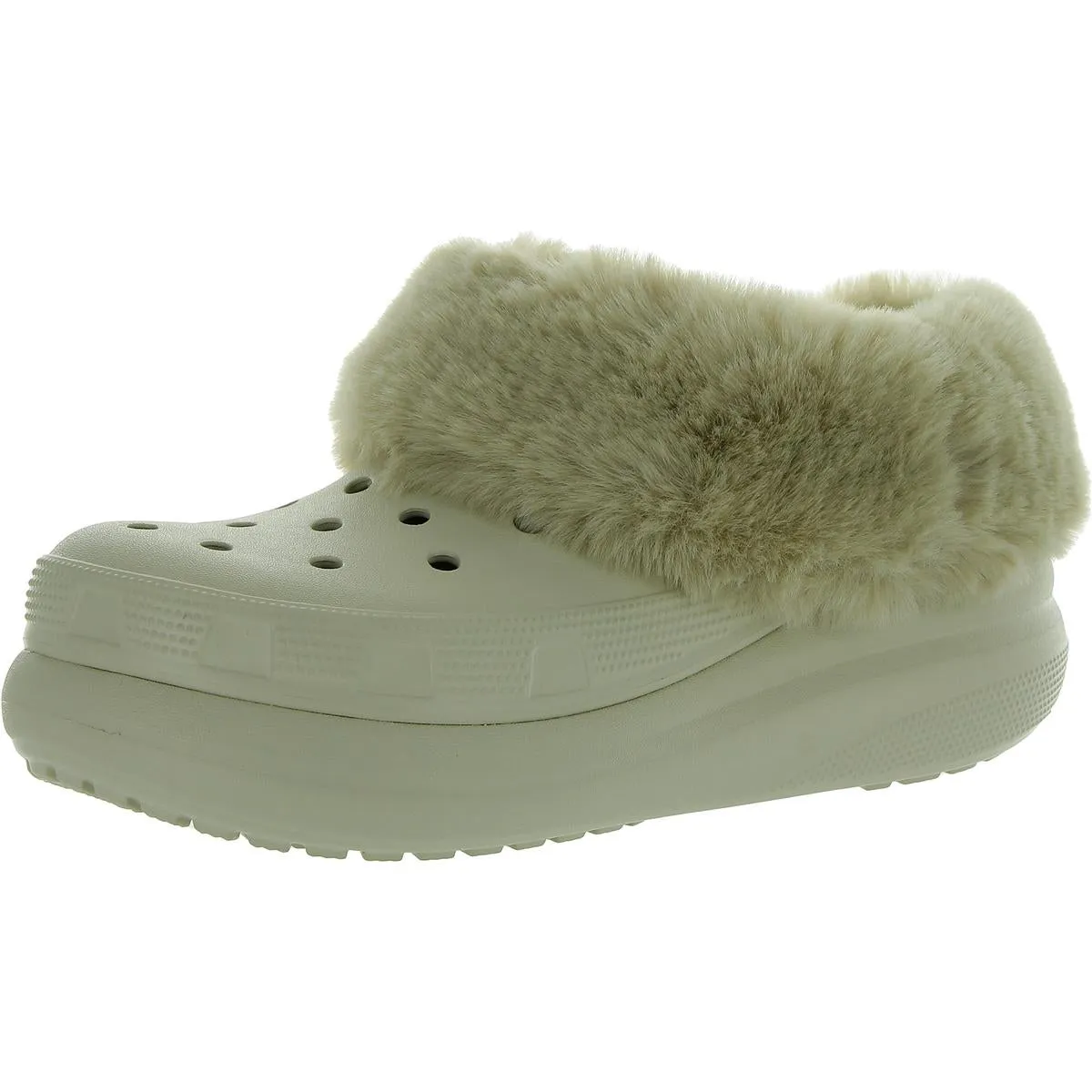 Crocs Womens Fold-Over Faux Fur Flat Shoes