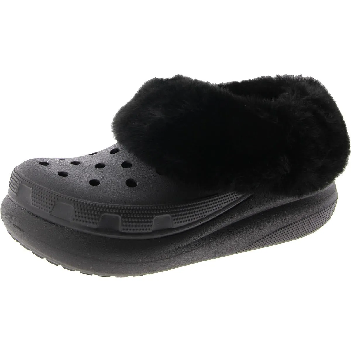 Crocs Womens Fold-Over Faux Fur Flat Shoes