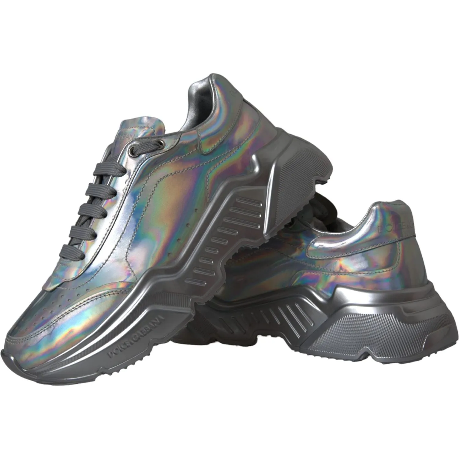 Dolce & Gabbana Silver Iridescent DAYMASTER Leather Sneakers Shoes