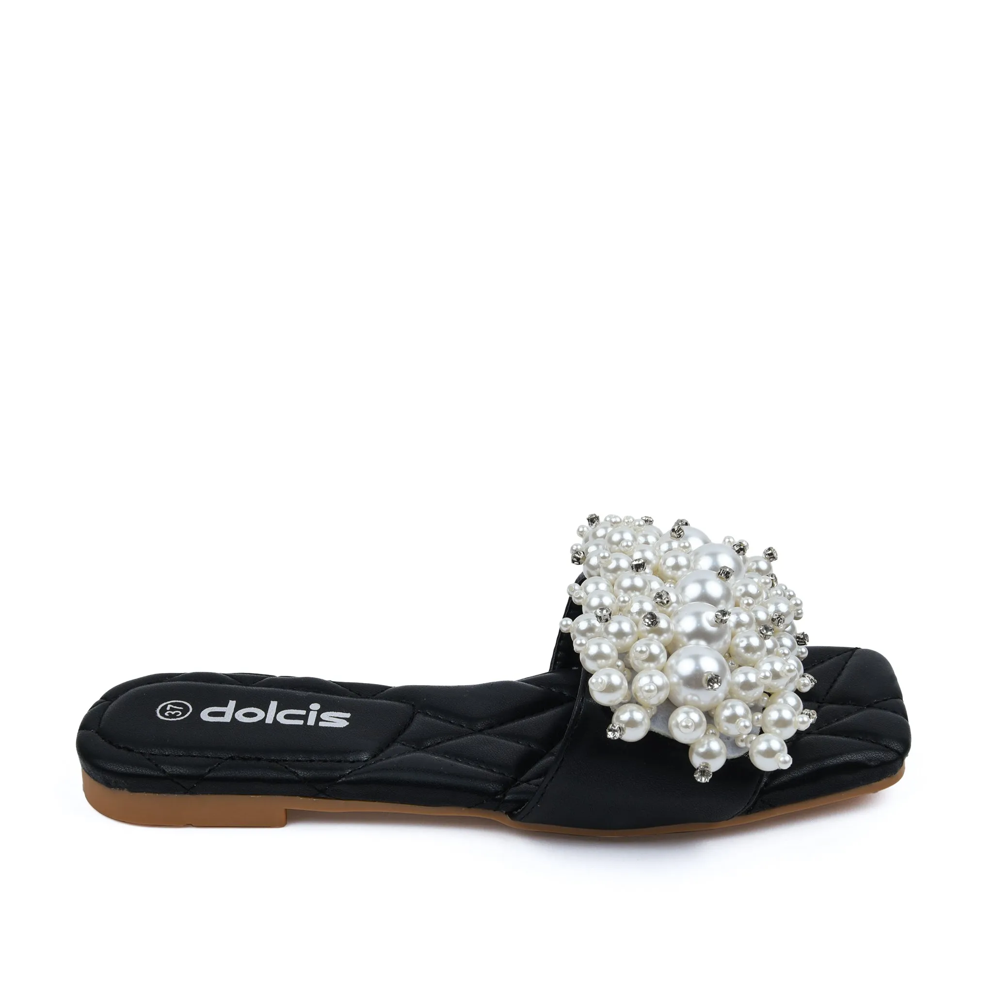 Elegant Black Pearl Embellished Flats | 591J-C