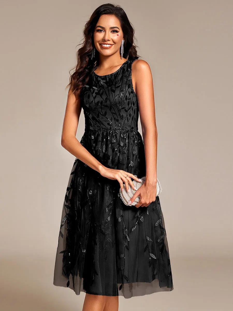 Exquisite Round Neckline Sleeveless Tulle Sequin Lining Dresses with Jacquard decoration