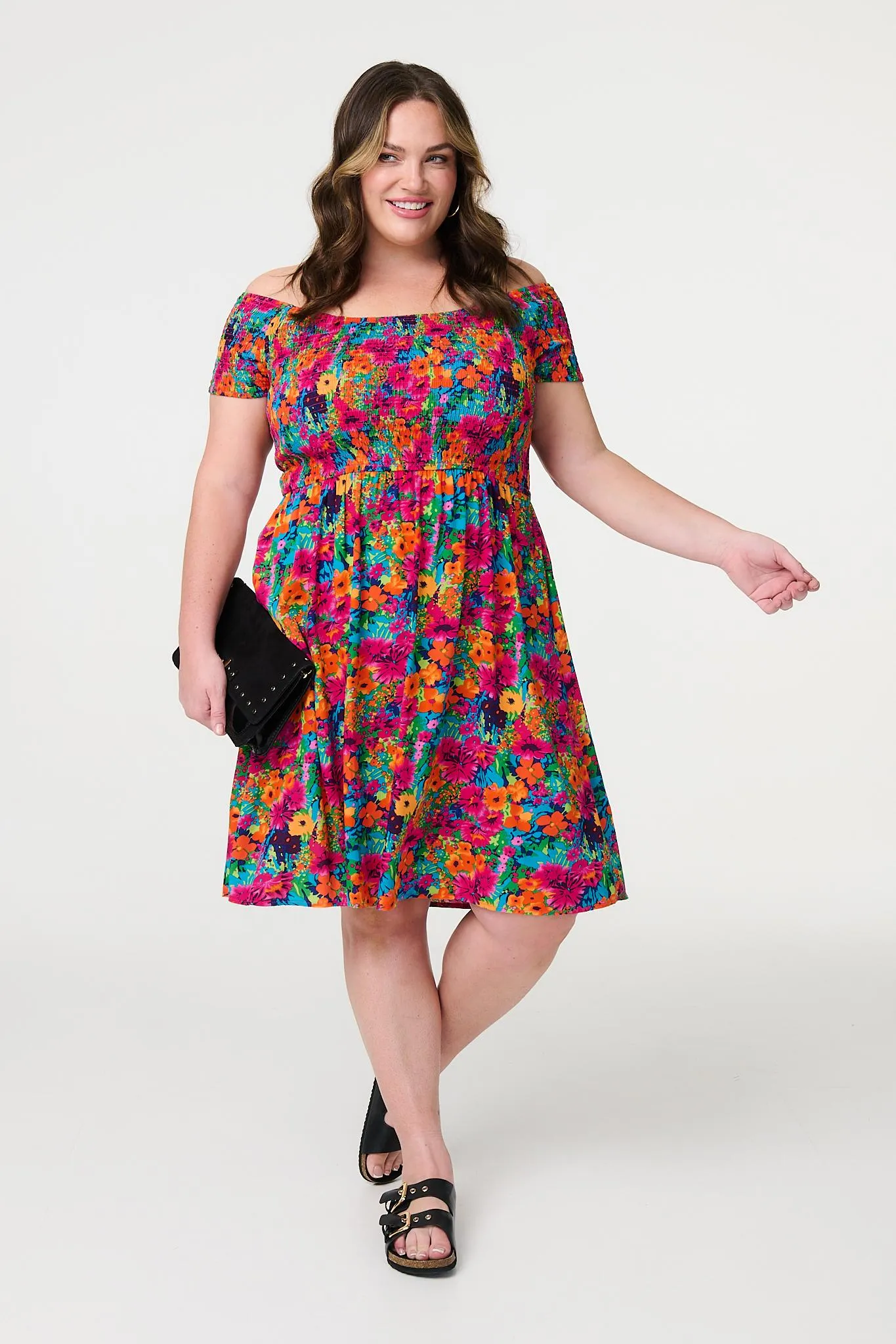 Floral Knee Length Bardot Dress