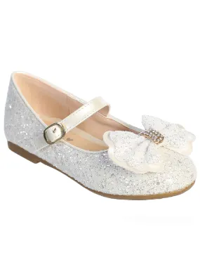 Girls Double Bow Mary Jane Glitter Flats in Sizes 9 Toddler to 5 Kids