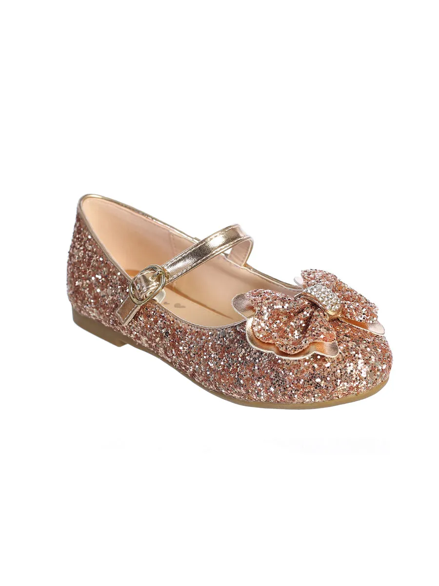 Girls Double Bow Mary Jane Glitter Flats in Sizes 9 Toddler to 5 Kids