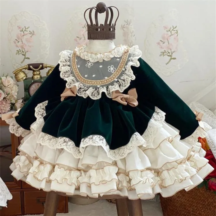 Girls Princess dress Lolita dress Pompadour dress Baby birthday party dress 4colors