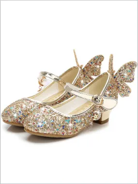 Glitter Butterfly Mary Jane Mini Heels By Liv and Mia