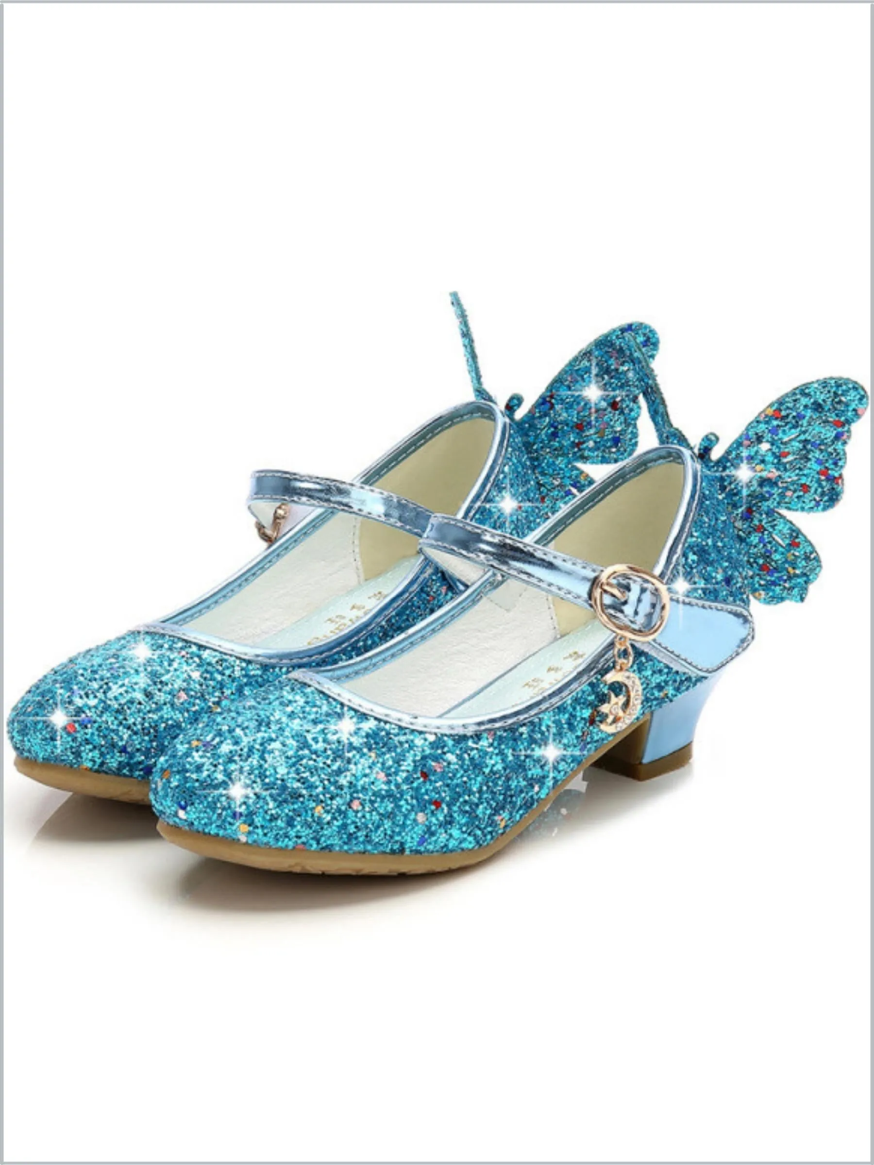 Glitter Butterfly Mary Jane Mini Heels By Liv and Mia