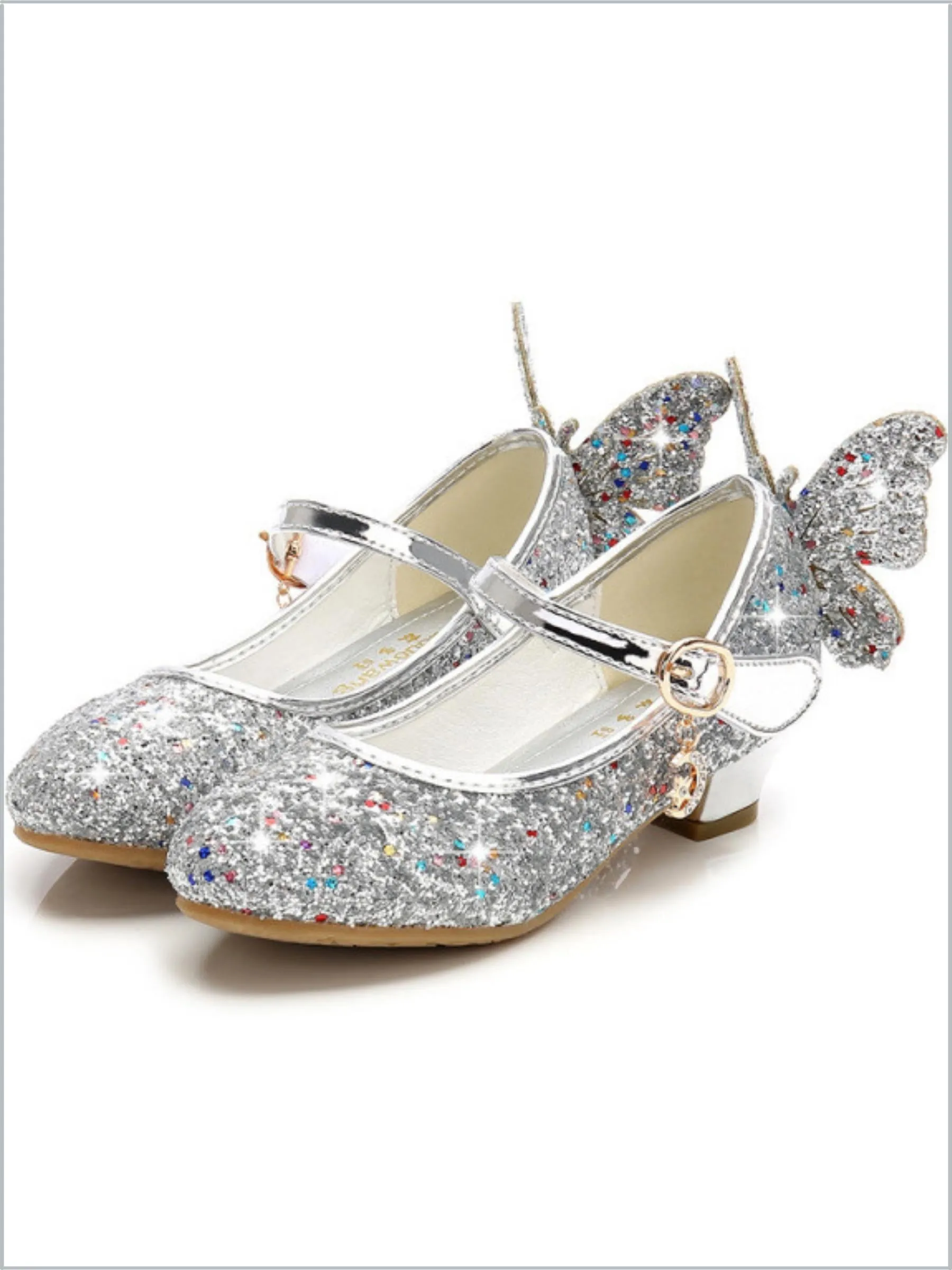 Glitter Butterfly Mary Jane Mini Heels By Liv and Mia