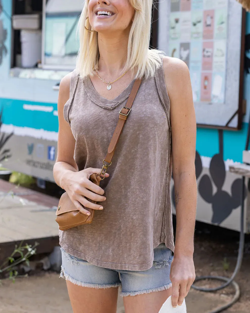 Grace & Lace Mineral Washed Tank - Hickory