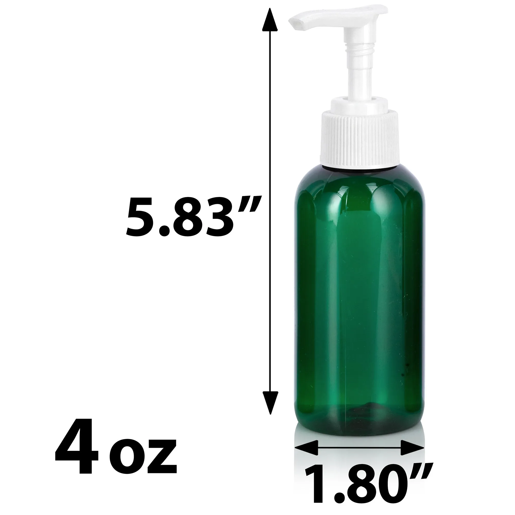 Green Plastic Boston Round Bottle with White Lotion Pump (12 Pack)