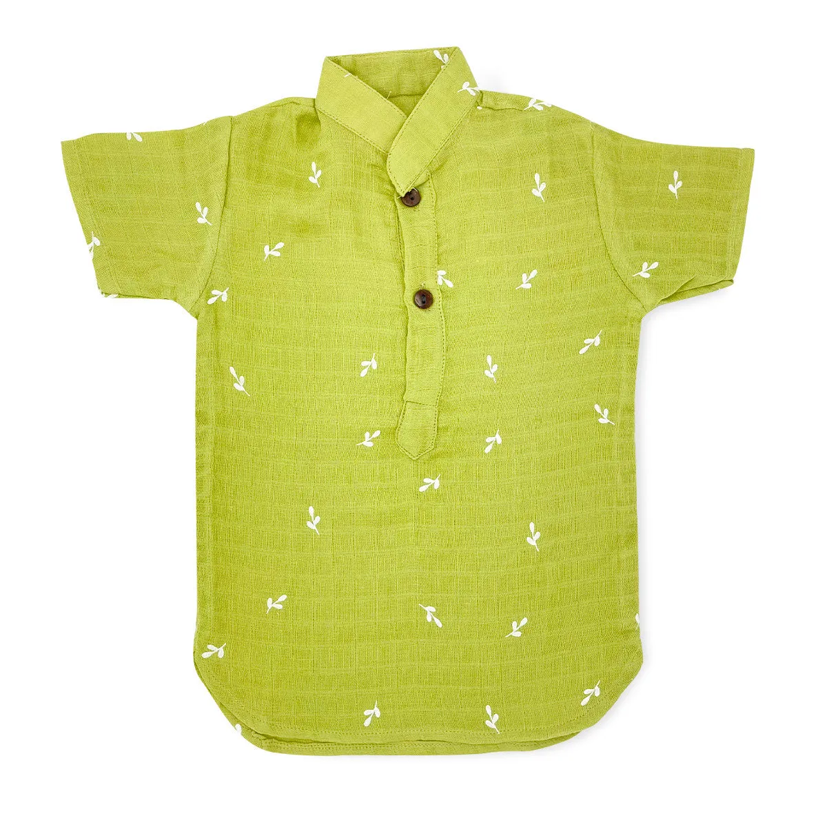 Half Sleeve Kurta Shirt -Organic Muslin Cotton -Olive Green