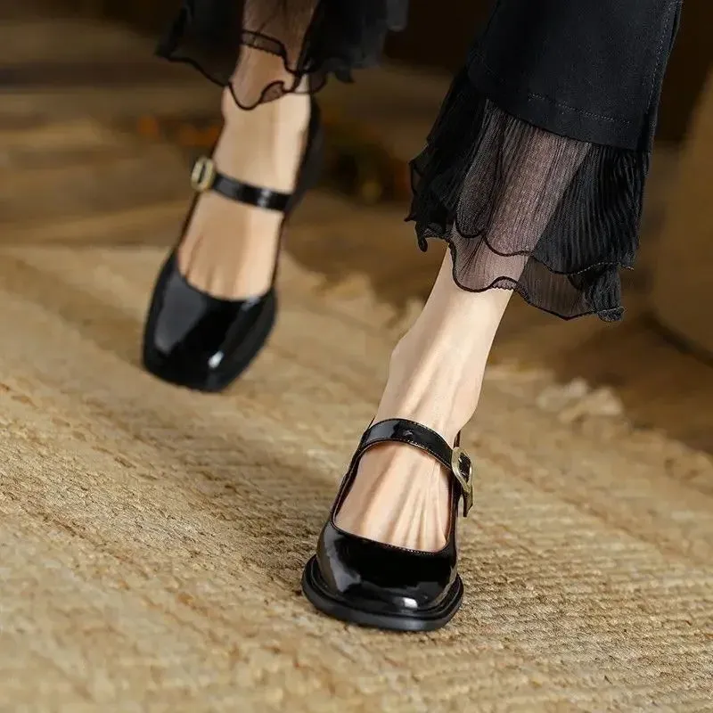 Hnzxzm Japanese Style Lolita Woman Pumps Mary Jane Shoes for Women Gothic Square Toe Luxury Women's On Sale Non Slip Stylish Young