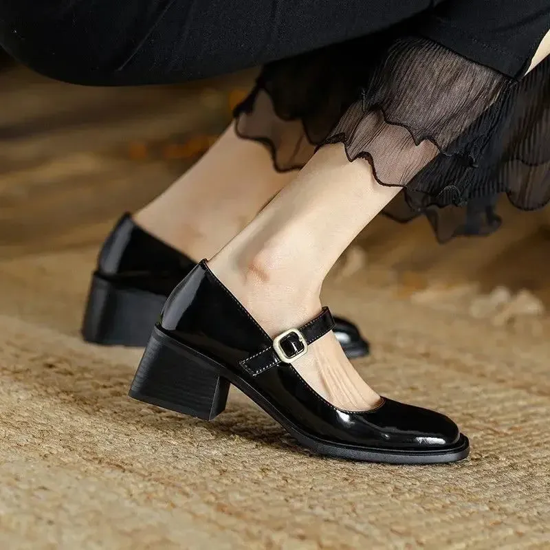 Hnzxzm Japanese Style Lolita Woman Pumps Mary Jane Shoes for Women Gothic Square Toe Luxury Women's On Sale Non Slip Stylish Young