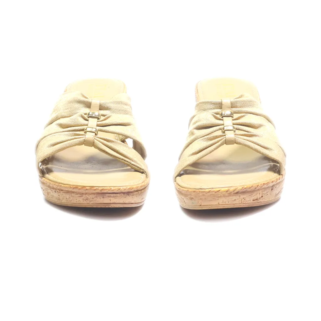 Italian Shoemakers Wedge Sandals Fabric Gold Colour For Women