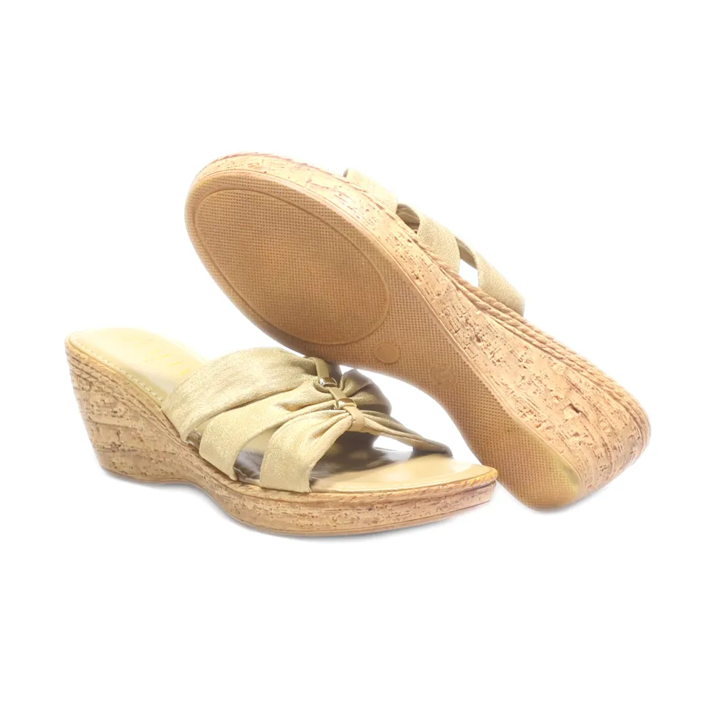 Italian Shoemakers Wedge Sandals Fabric Gold Colour For Women