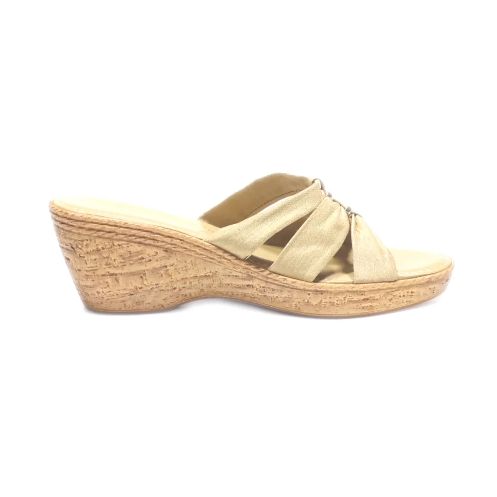 Italian Shoemakers Wedge Sandals Fabric Gold Colour For Women