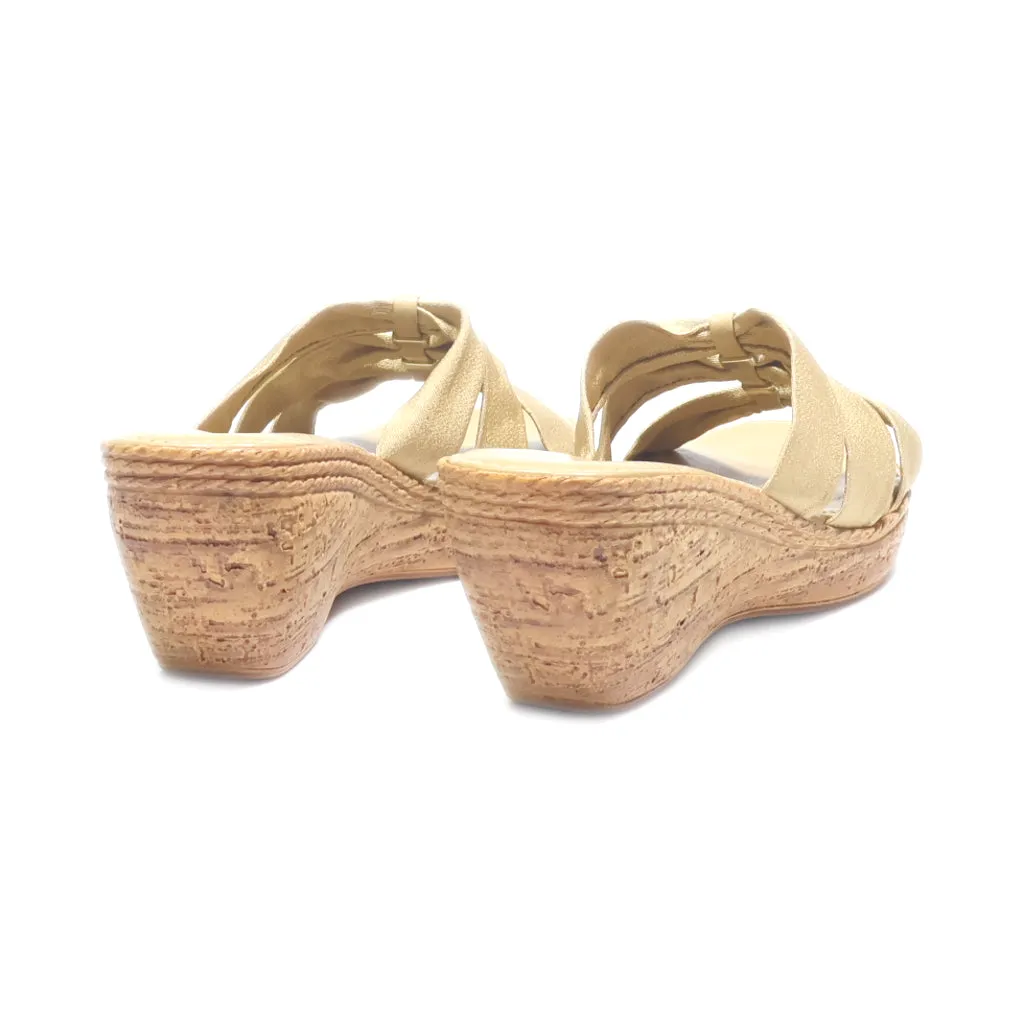 Italian Shoemakers Wedge Sandals Fabric Gold Colour For Women