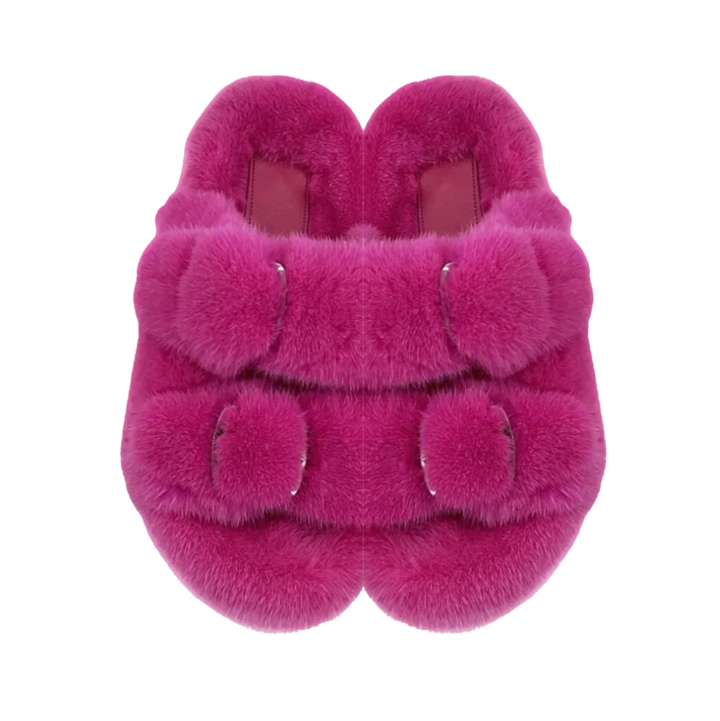 Luxe Mink Slide Sandals - Fuchsia