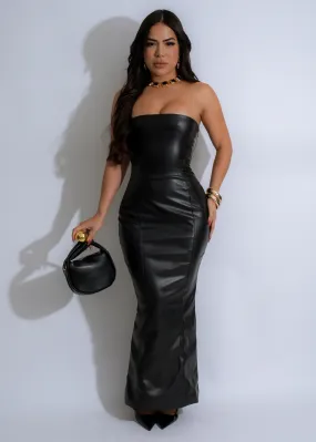 Midnight Seduction Faux Leather Maxi Dress Black