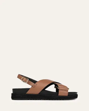 MILES FLAT ESPADRILLE SANDALS DARK TAN LEATHER