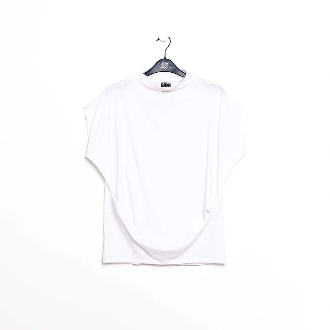 Modal Cotton - Funnel Neck Side Cinched Top - White - Final Sale!