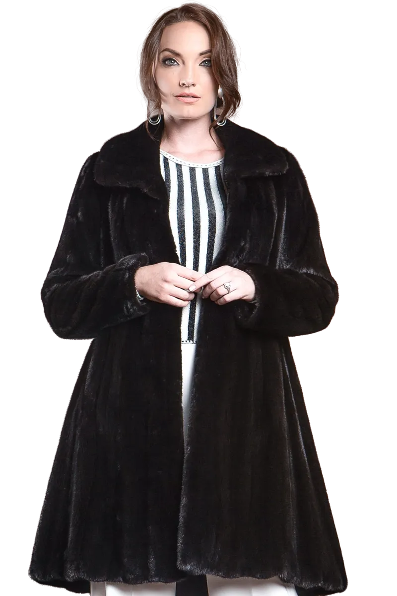 Natural Mid-Length Mink Fur Coat - Wing Collar - Straight Sleeve