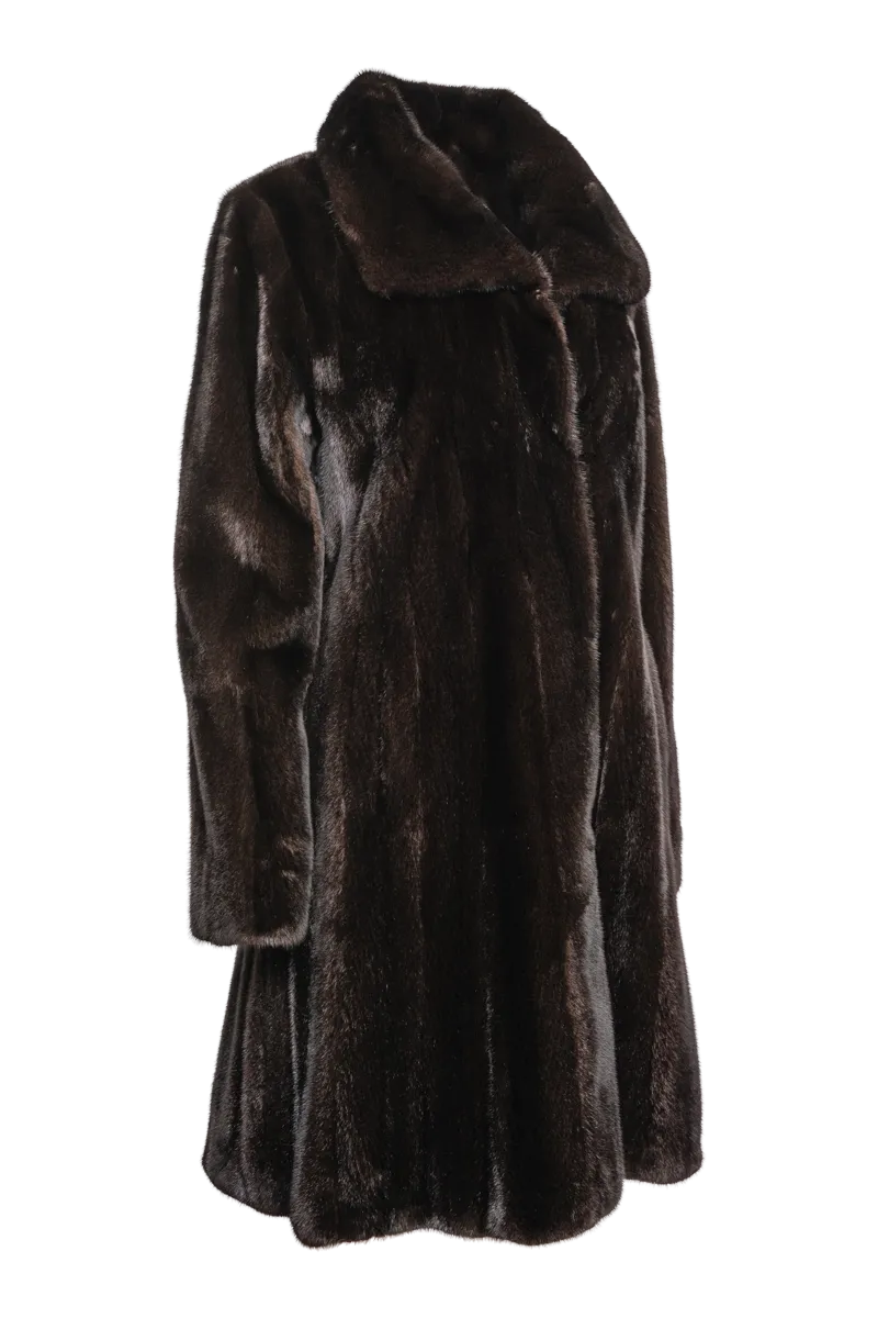 Natural Mid-Length Mink Fur Coat - Wing Collar - Straight Sleeve