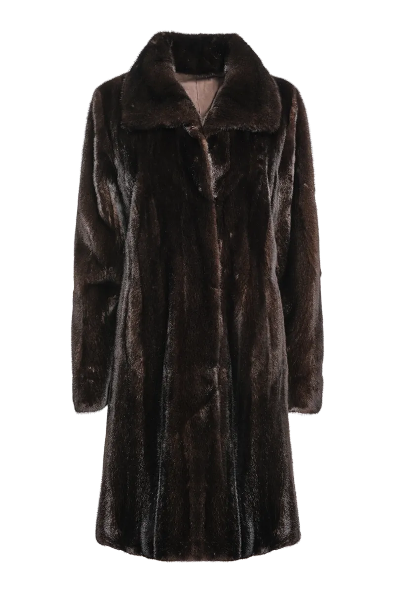 Natural Mid-Length Mink Fur Coat - Wing Collar - Straight Sleeve