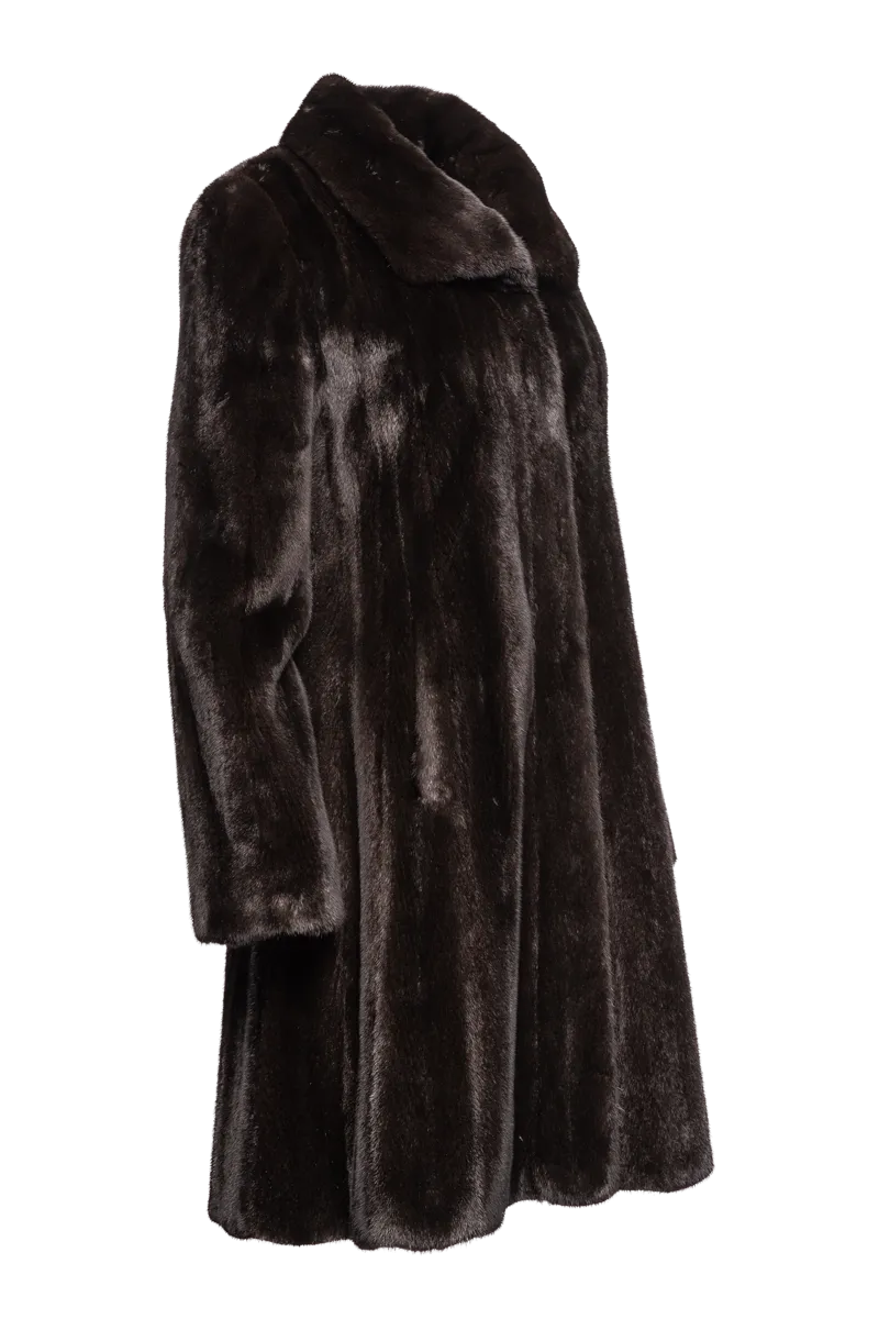 Natural Mid-Length Mink Fur Coat - Wing Collar - Straight Sleeve