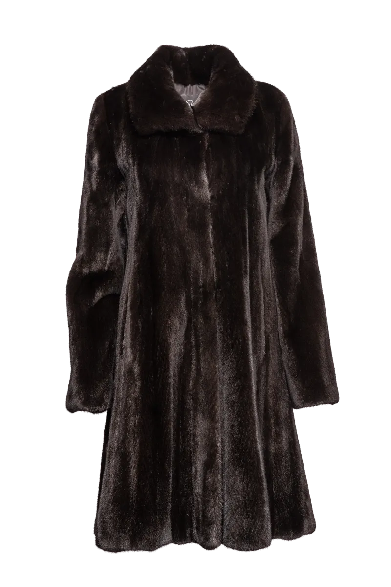 Natural Mid-Length Mink Fur Coat - Wing Collar - Straight Sleeve