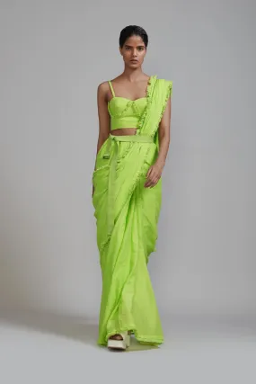 Neon Green Fringed Saree