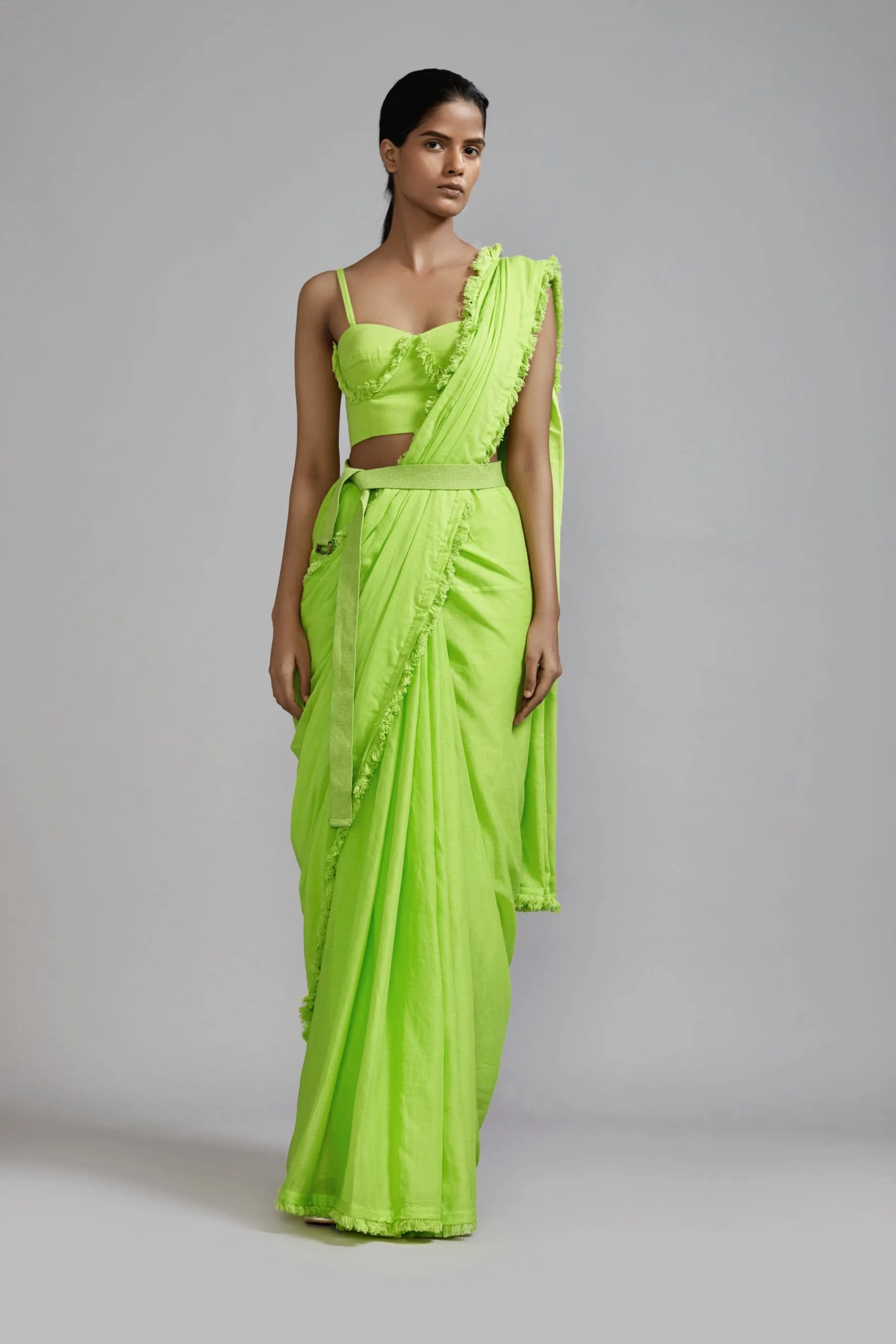 Neon Green Fringed Saree