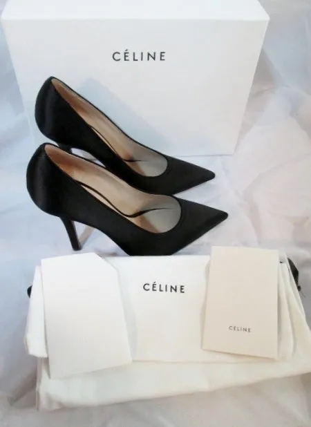 NEW CELINE PARIS ITALY Satin Pump 105 Stiletto Shoe BLACK 36 / 6 Womens High Heel