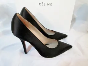 NEW CELINE PARIS ITALY Satin Pump 105 Stiletto Shoe BLACK 36 / 6 Womens High Heel